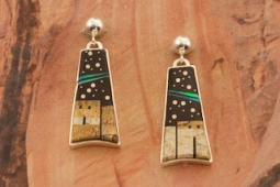 Calvin Begay Starry Night at the Pueblo Sterling Silver Post Earrings